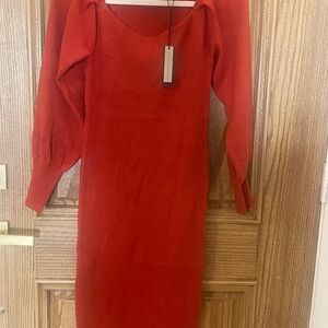 Tahari Vibrant Spicy Orange Long Sleeve Dress Size Large